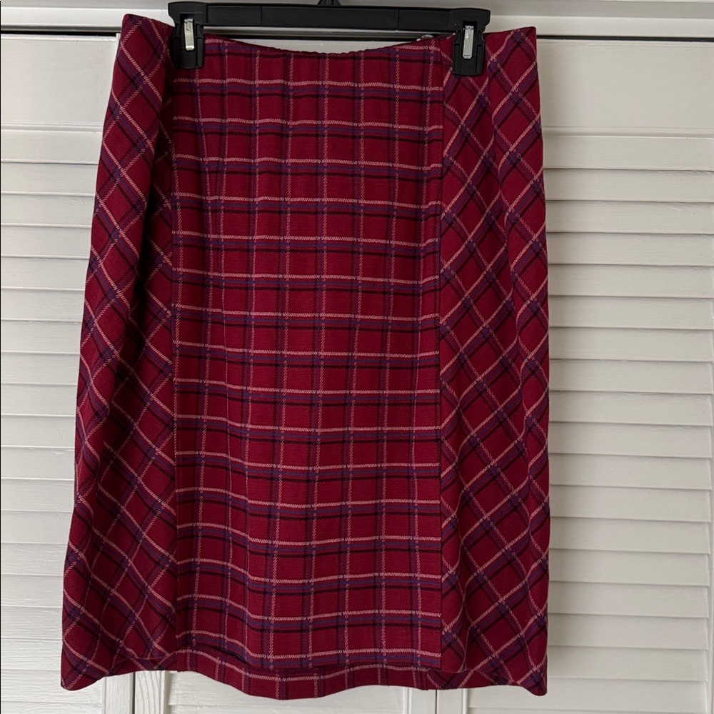J. Jill Red Plaid Pencil Skirt